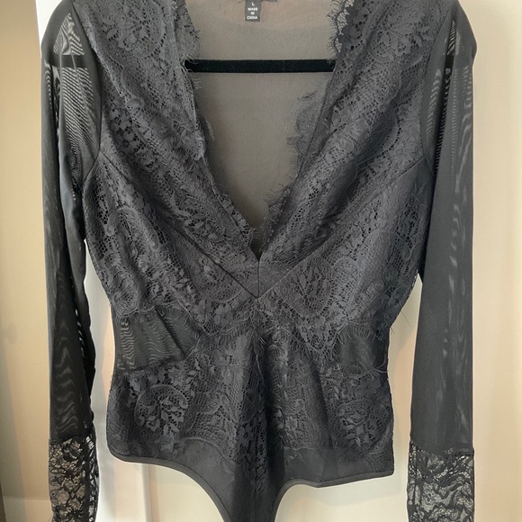 Fashion Nova Tops Fashion Nova Black Lace Bodysuit Size L Poshmark